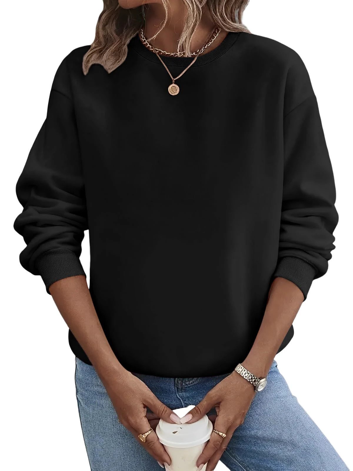Solid Color Blank Round Neck Plus Size Fashion Sweater
