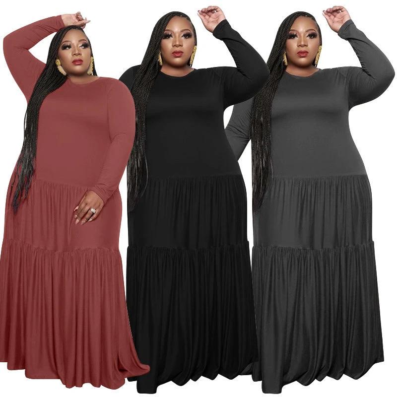Stitching Loose Long Dresses Plus Size Fat Women'S Dress