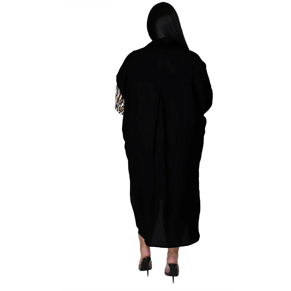 Women Plus Size Dress Patchwork Turn-down Collar