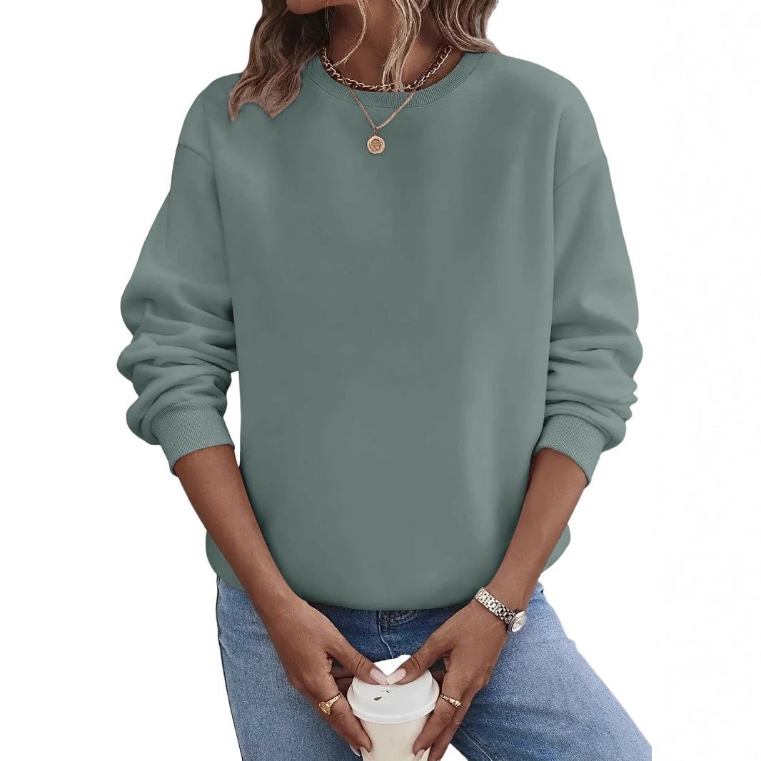 Solid Color Blank Round Neck Plus Size Fashion Sweater