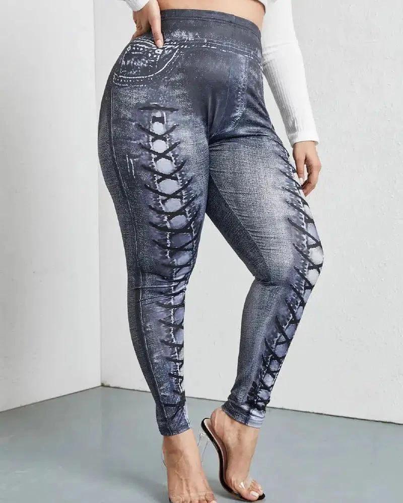 Women's Faux Denim Printed Comfort And Casual Leggings Plus Size