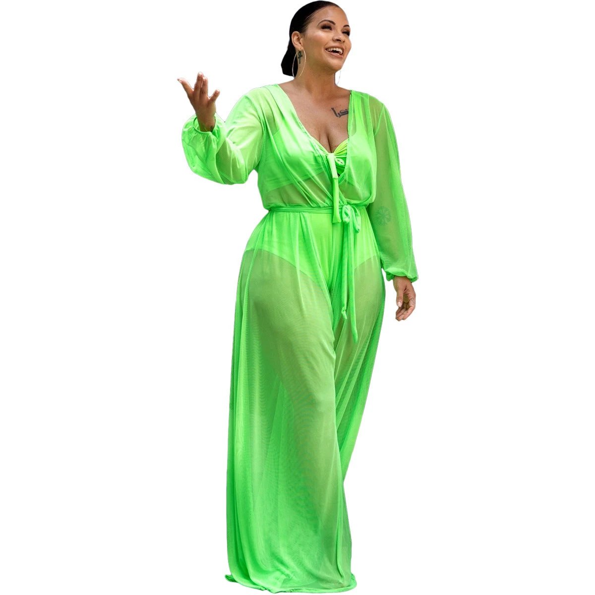 Sexy See-through Mesh Plus Size Women's Jumpsuit Without Inner Wear