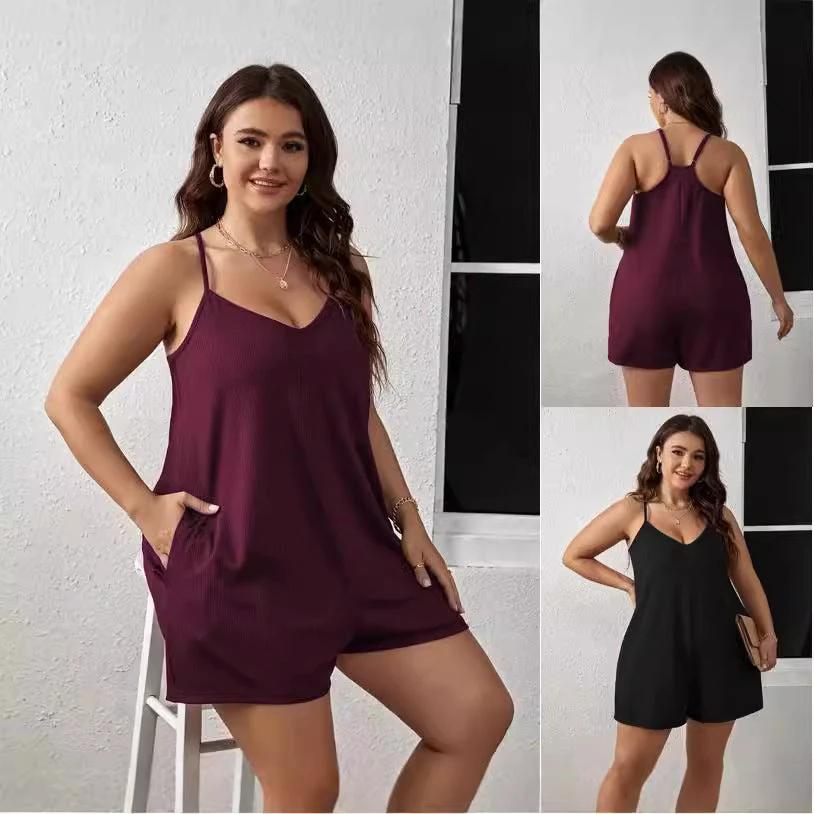 V-neck Sexy Plus Size Women's Suspender Jumpsuit