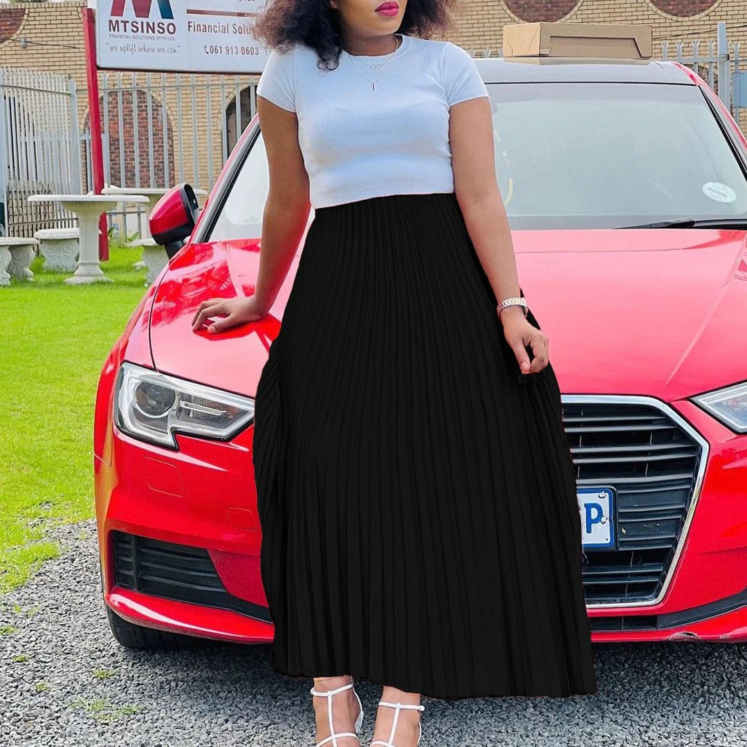 Solid Color High Waist Dress Plus Size European And American