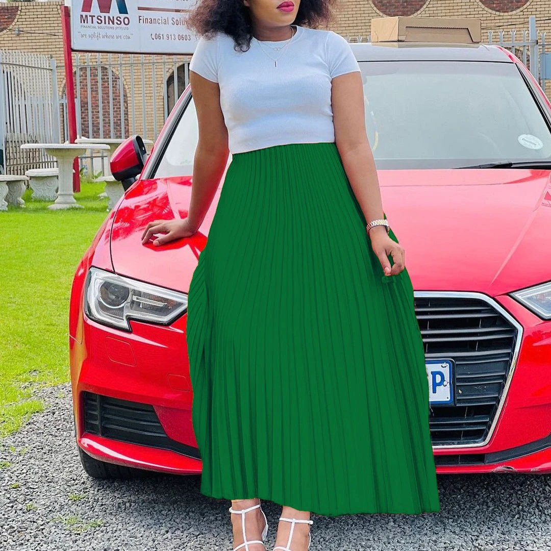 Solid Color High Waist Dress Plus Size European And American