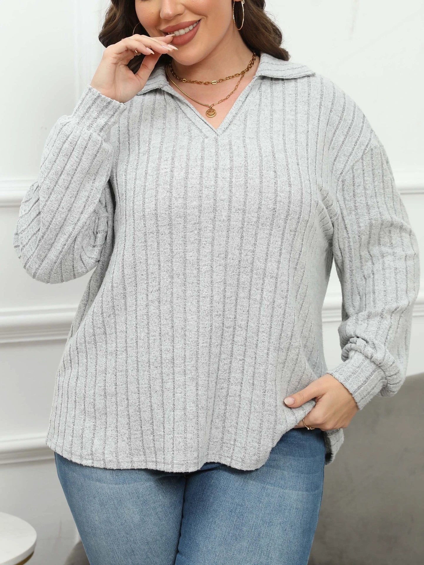 Women's Plus Size Polo Collar Bottoming Shirt