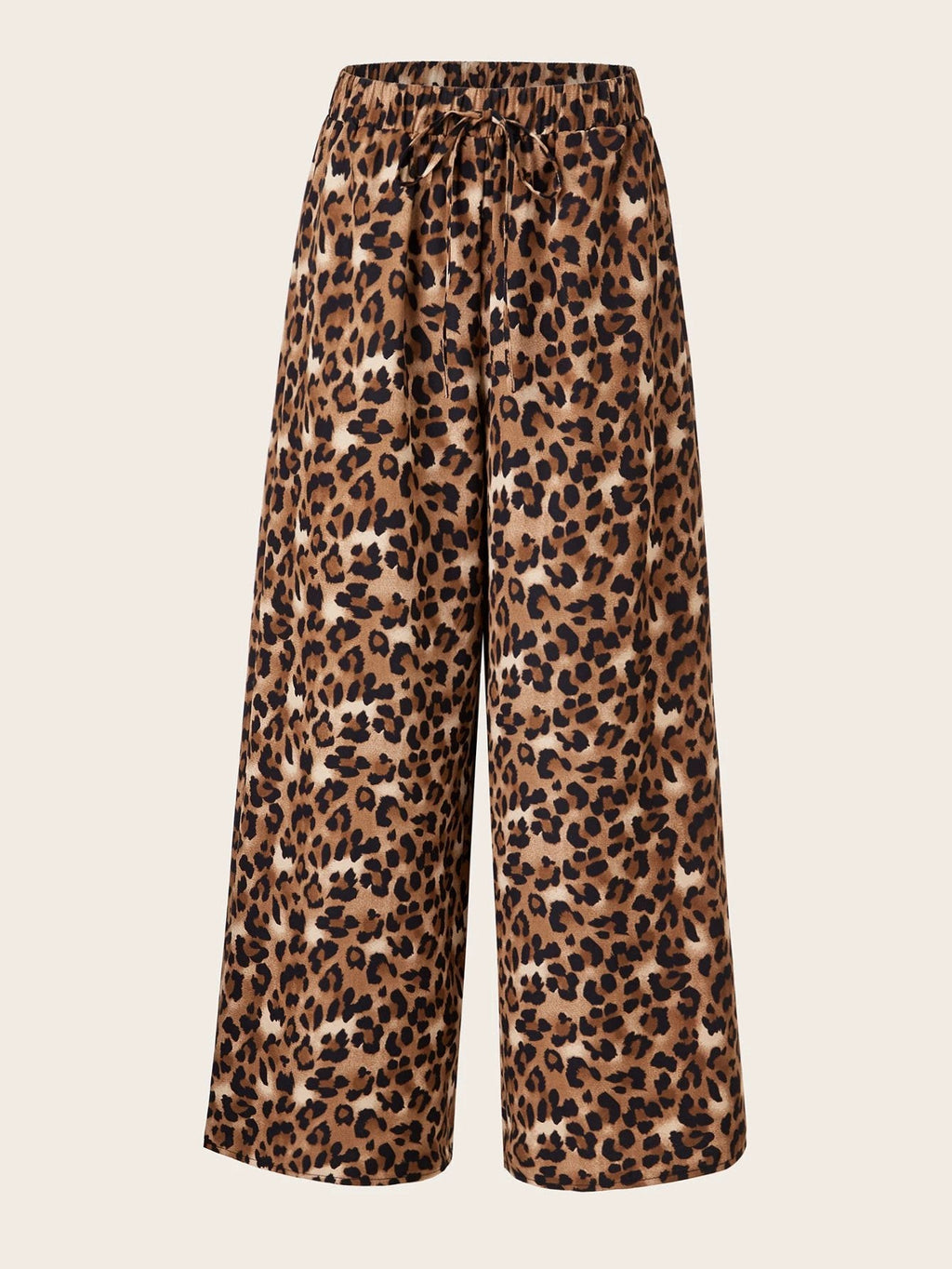 Women's Plus Size Leopard Print Wide Leg Pants - Elastic Waist, Loose Fit Casual Straight Leg Trousers For Spring Summer Fall, Lightweight Polyester Blend, Perfect For Beach Or Outdoor Outings