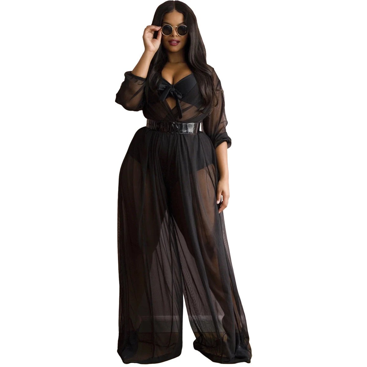 Sexy See-through Mesh Plus Size Women's Jumpsuit Without Inner Wear
