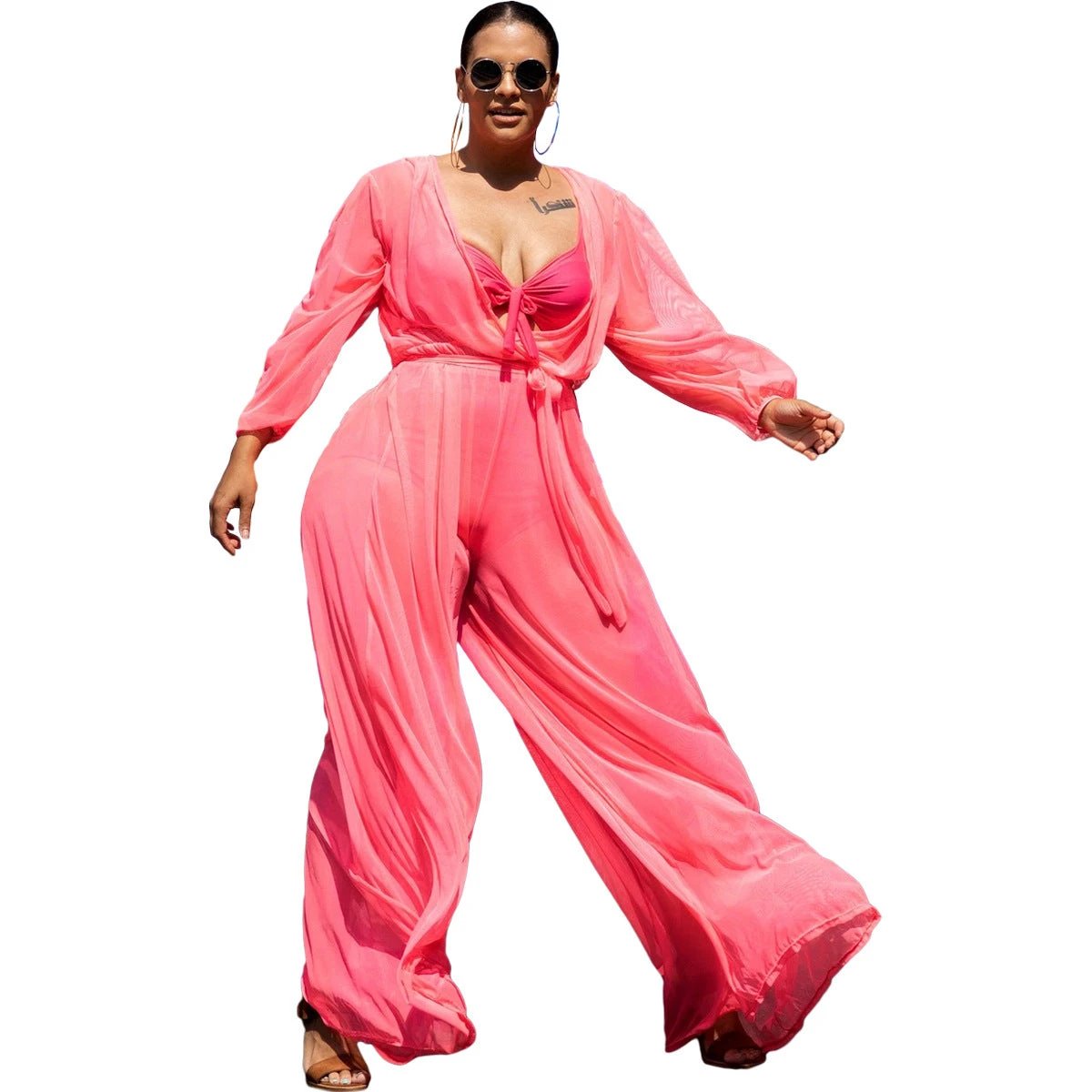 Sexy See-through Mesh Plus Size Women's Jumpsuit Without Inner Wear
