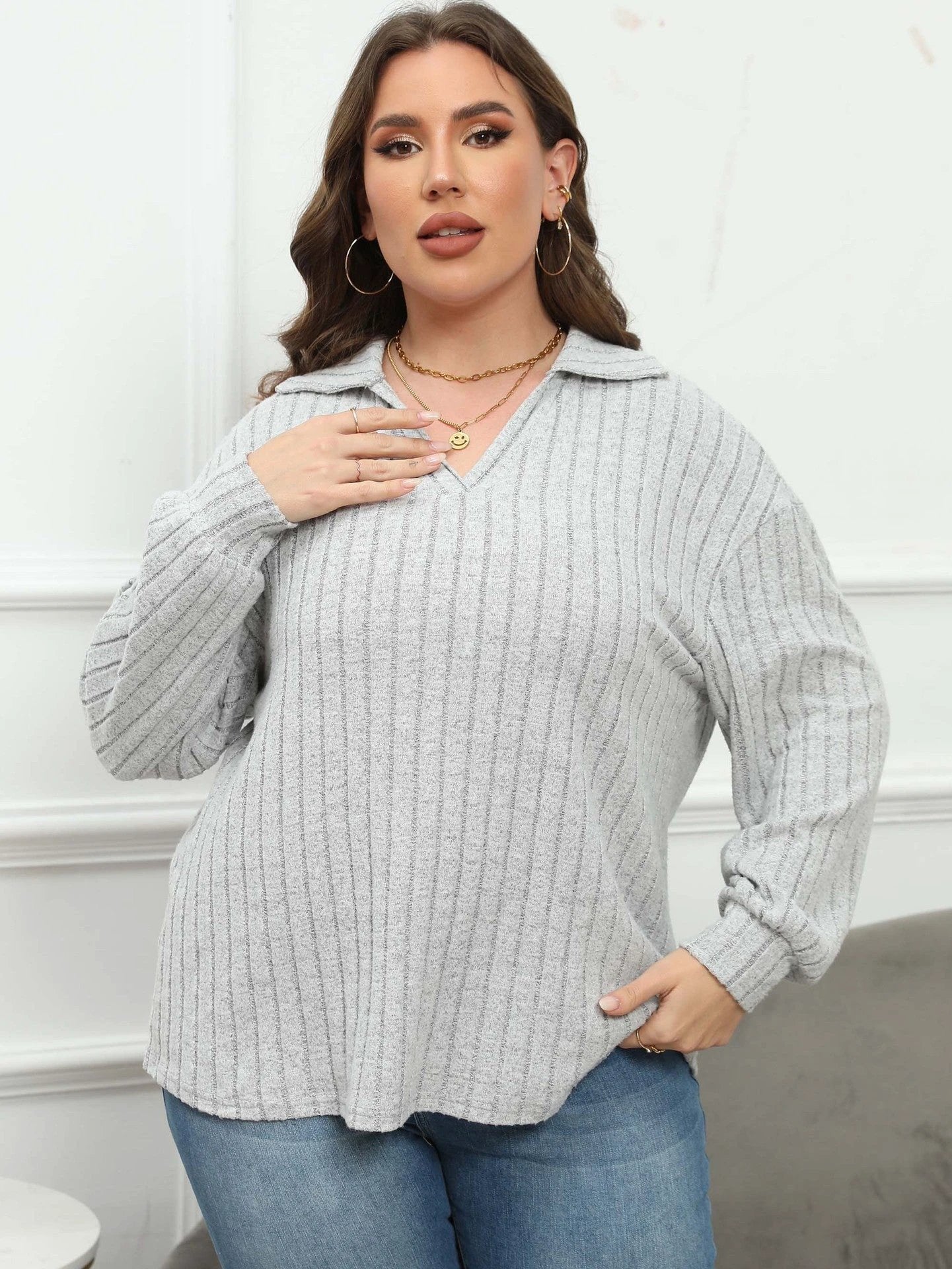 Women's Plus Size Polo Collar Bottoming Shirt