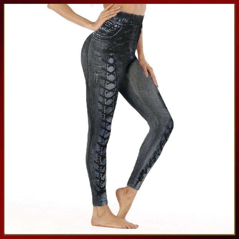 Women's Faux Denim Printed Comfort And Casual Leggings Plus Size