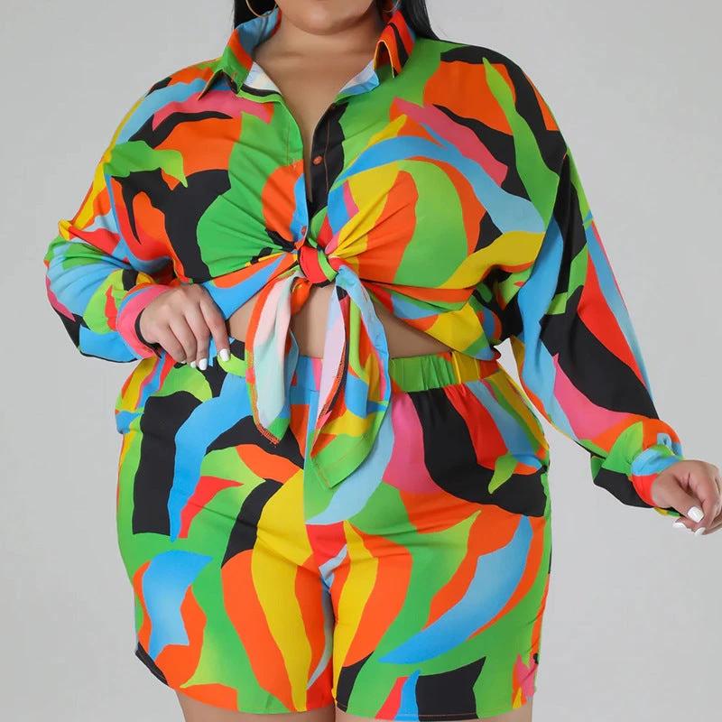 Printing Lapel Women's Plus Size Shirt