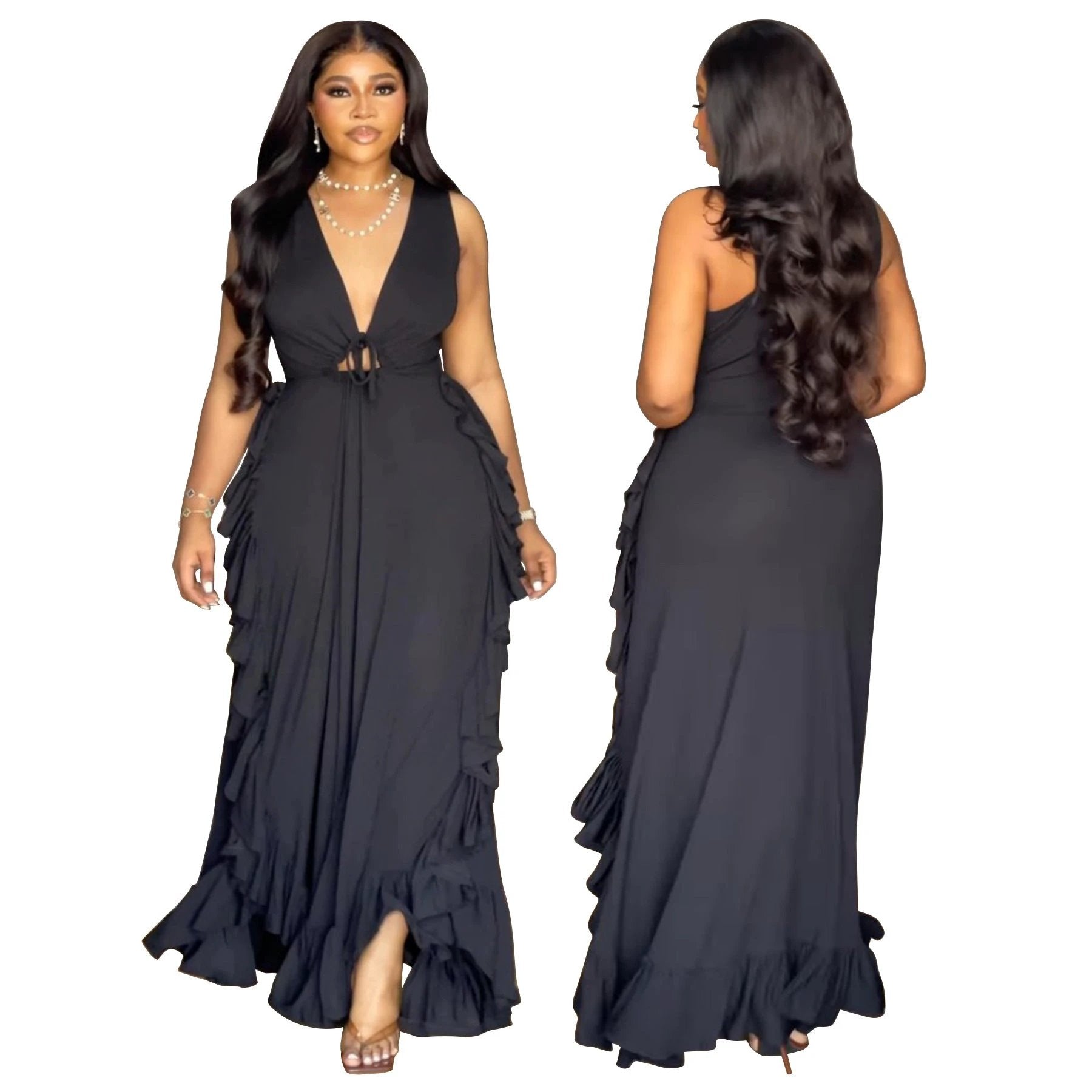 Ruffled High Waist Crop-top Spaghetti-strap Plus Size Dress