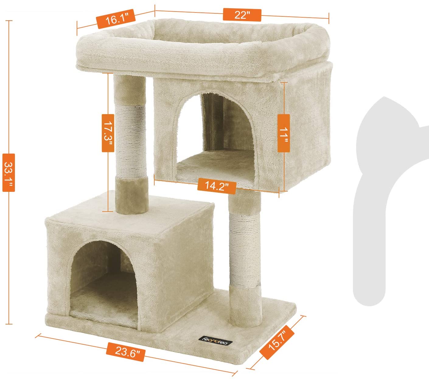 Cat Tree for Large Cats, 2 Cozy Plush Condos and Sisal Posts