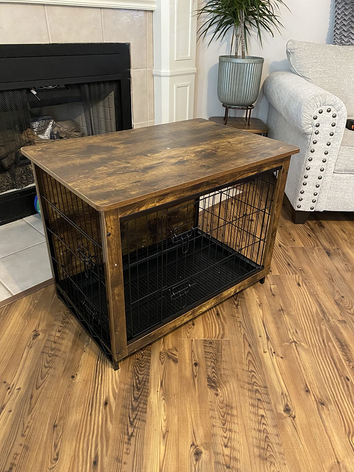 Wooden Dog Crate, Indoor Pet Crate End Table, Dog Furniture with Removable Tray