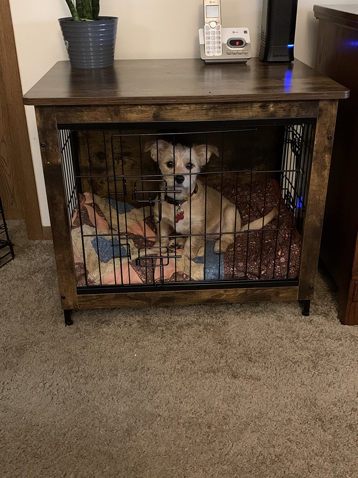 Wooden Dog Crate, Indoor Pet Crate End Table, Dog Furniture with Removable Tray