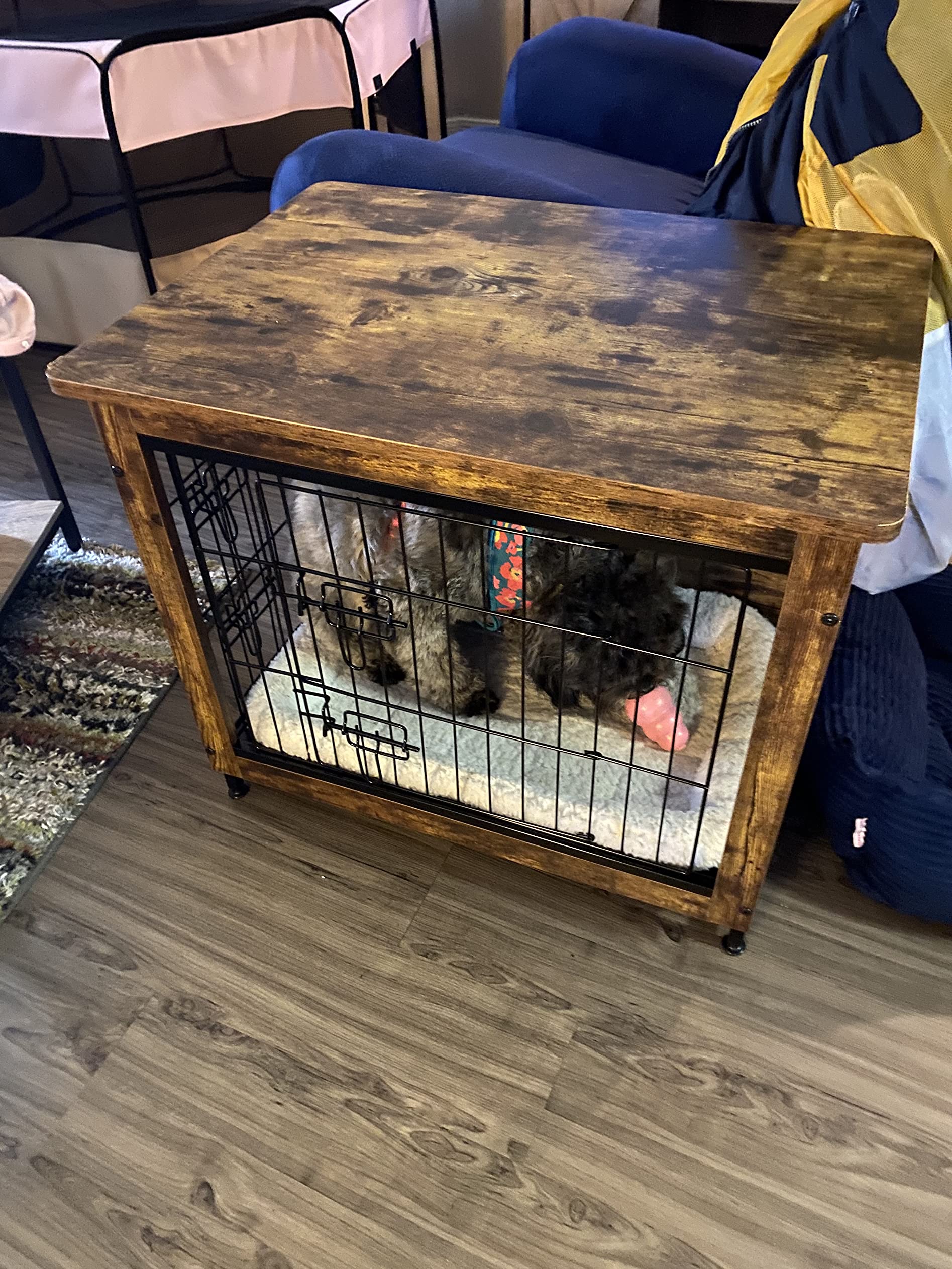 Wooden Dog Crate, Indoor Pet Crate End Table, Dog Furniture with Removable Tray