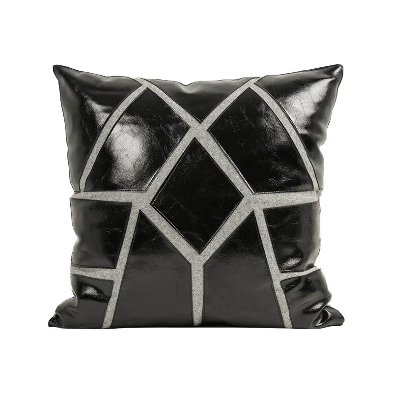 DecorBites™ Leather Patch Embroidery Cushion Cover: Modern Luxury Pillow Case for Sofa