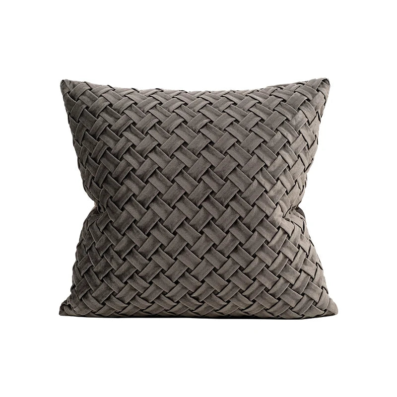 DecorBites™ Leather Patch Embroidery Cushion Cover: Modern Luxury Pillow Case for Sofa