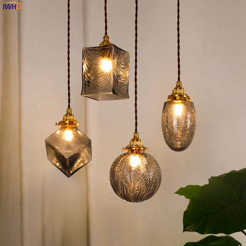 DecorBites™ Japanese Glass Pendant Lights: Industrial Vintage Bedroom Living Room Copper Decor