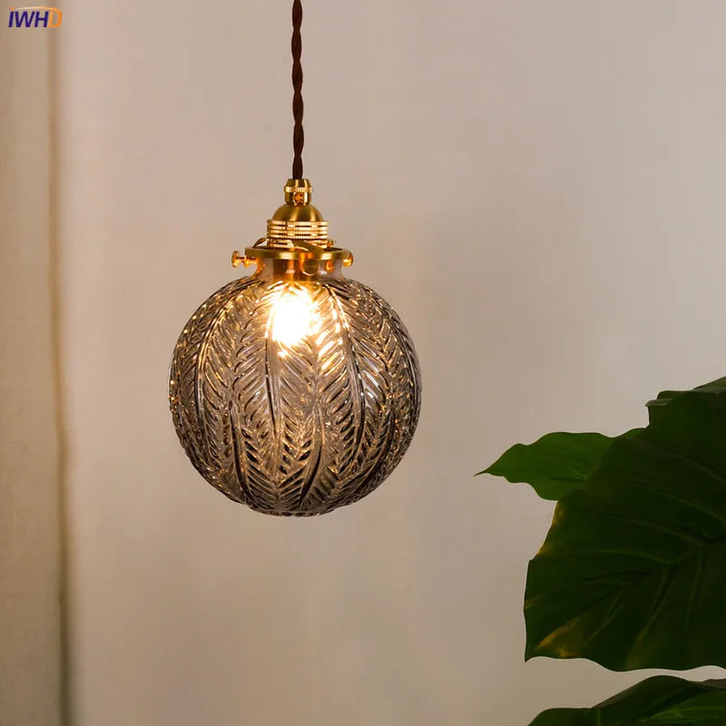 DecorBites™ Japanese Glass Pendant Lights: Industrial Vintage Bedroom Living Room Copper Decor
