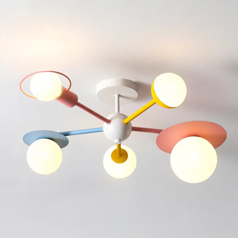 DecorBites™ Kids Nordic Glass Chandelier LED Ceiling Light - Blue Pink Cartoon Theme