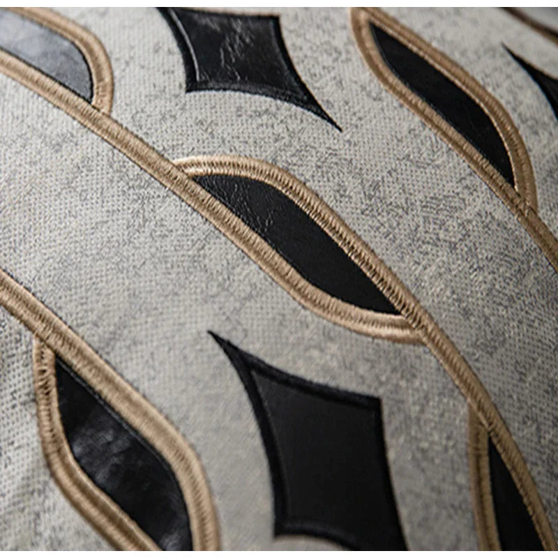 DecorBites™ Leather Patch Embroidery Cushion Cover: Modern Luxury Pillow Case for Sofa
