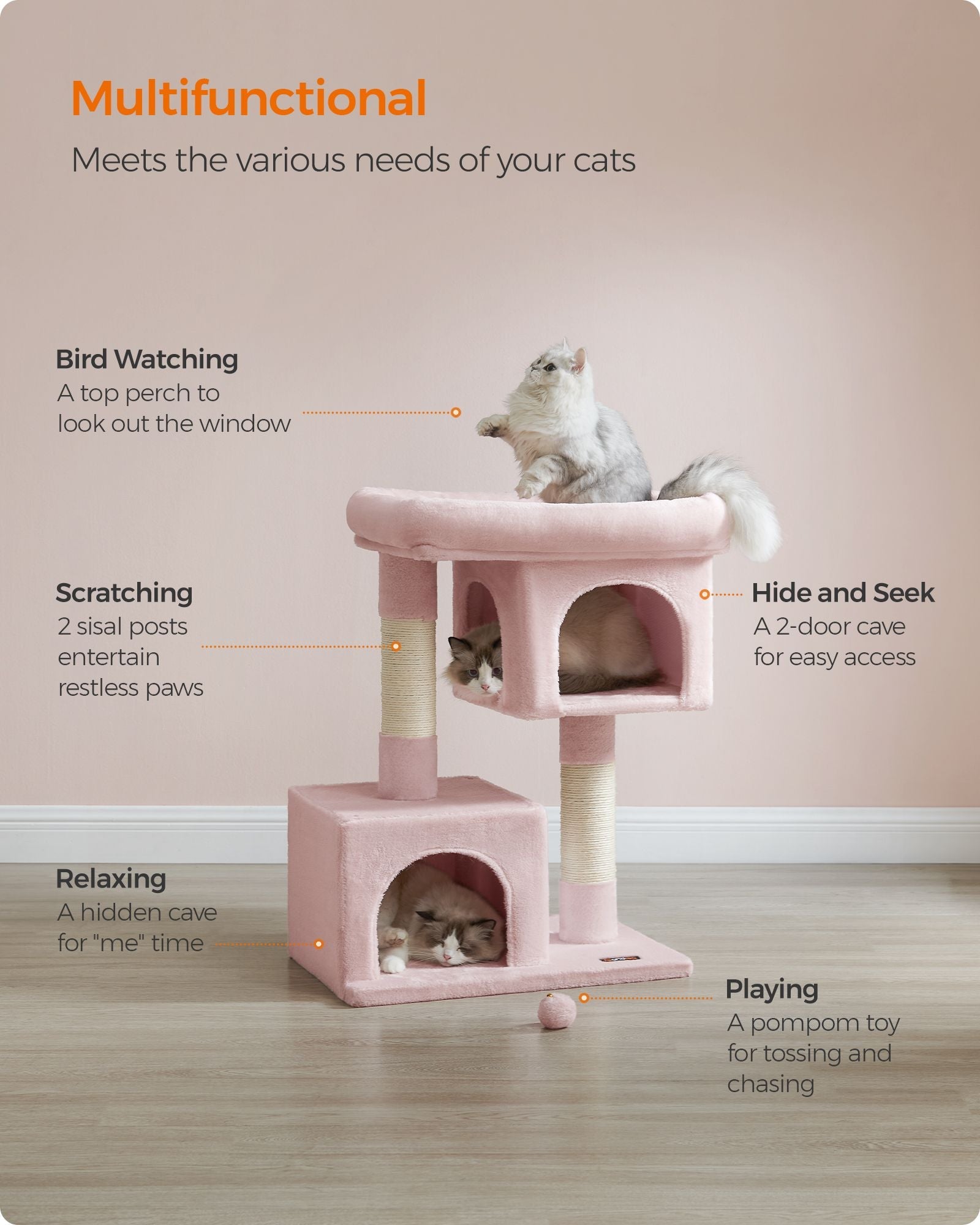 33.1-Inch Cat Tower for Large Cats up to 16 lb