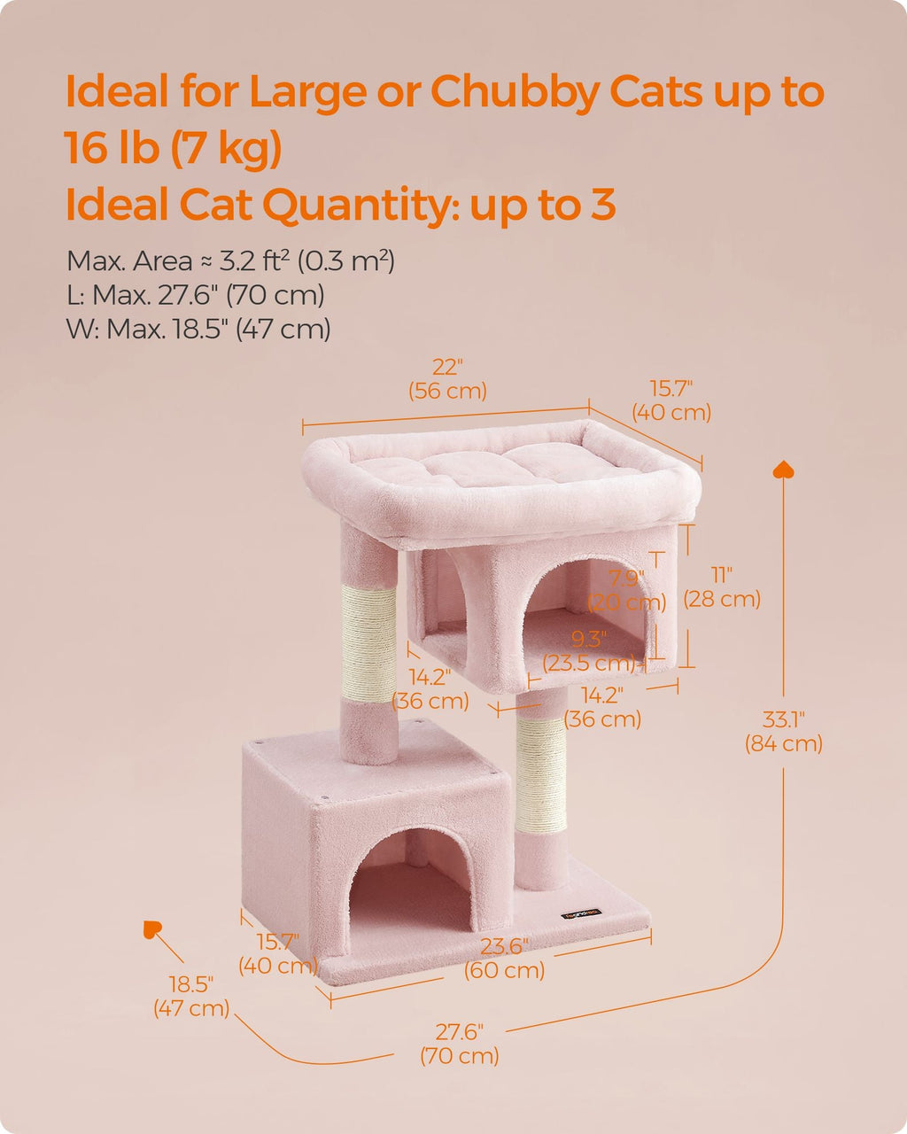 33.1-Inch Cat Tower for Large Cats up to 16 lb