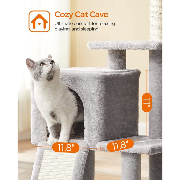 Cat Tree, Small Cat Tower for Indoor Cats, Kittens, Multi-Level Plush Cat Condo, 16.5 x 12.6 x 46.5 In
