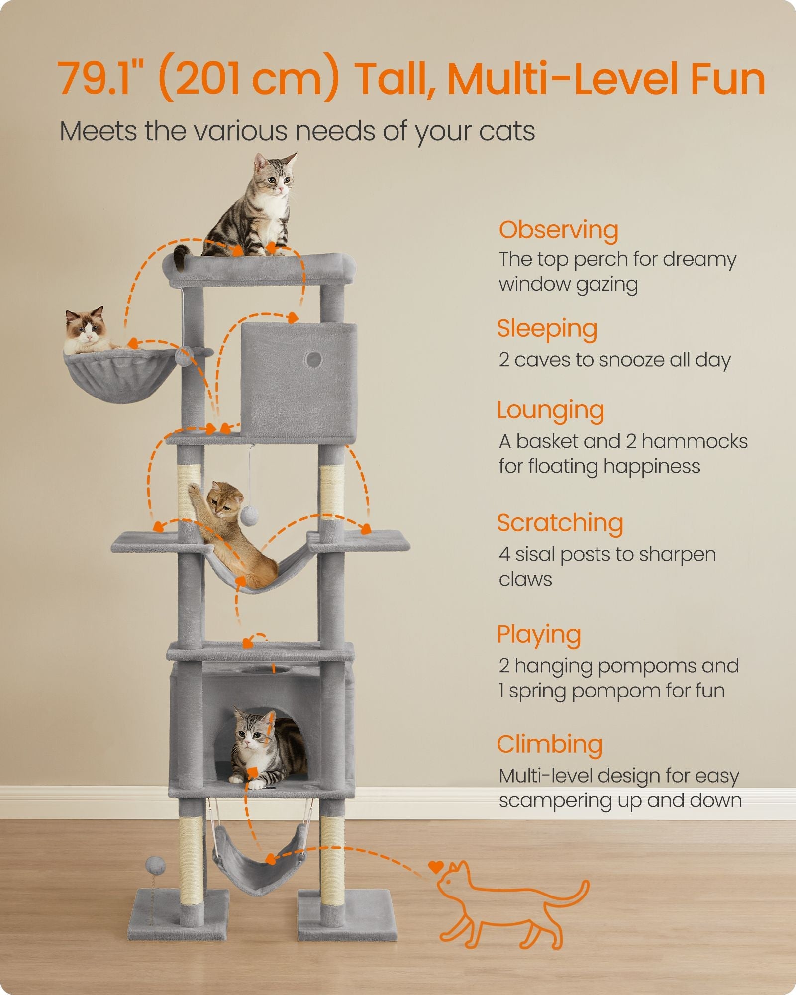 79.1 Inch Tall Cat Tree for Indoor Cats