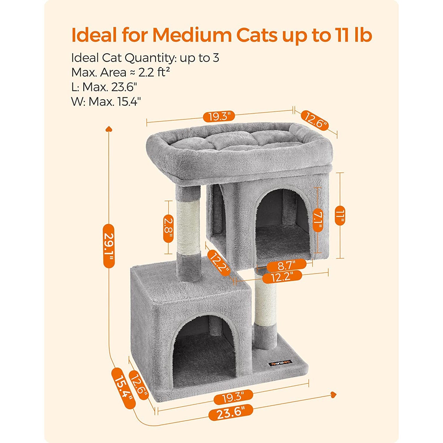 29.1-Inch Cat Tower for Medium Cats up to 11 lb