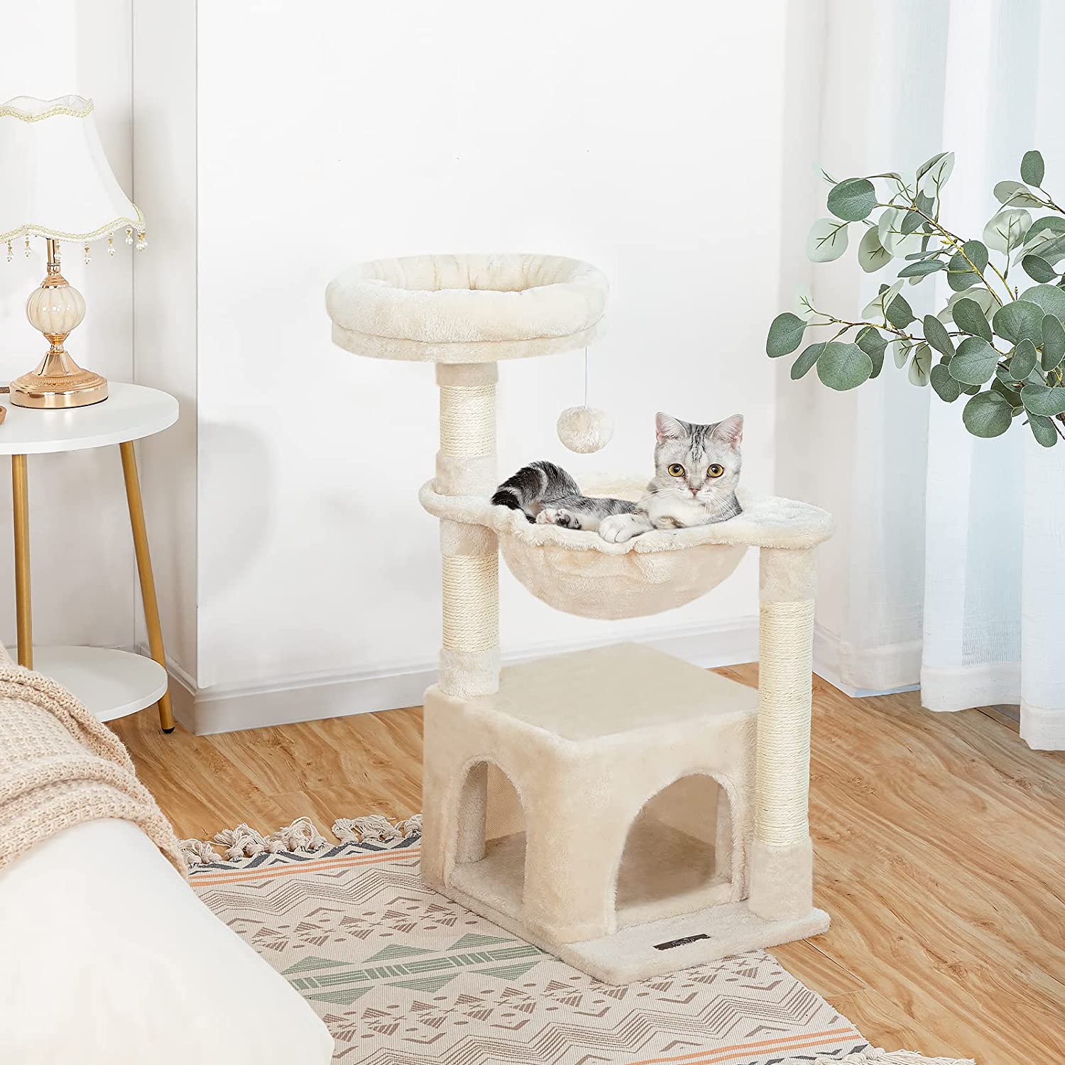 Cat Tree Tower with Luxury Condo, Basket Hammock
