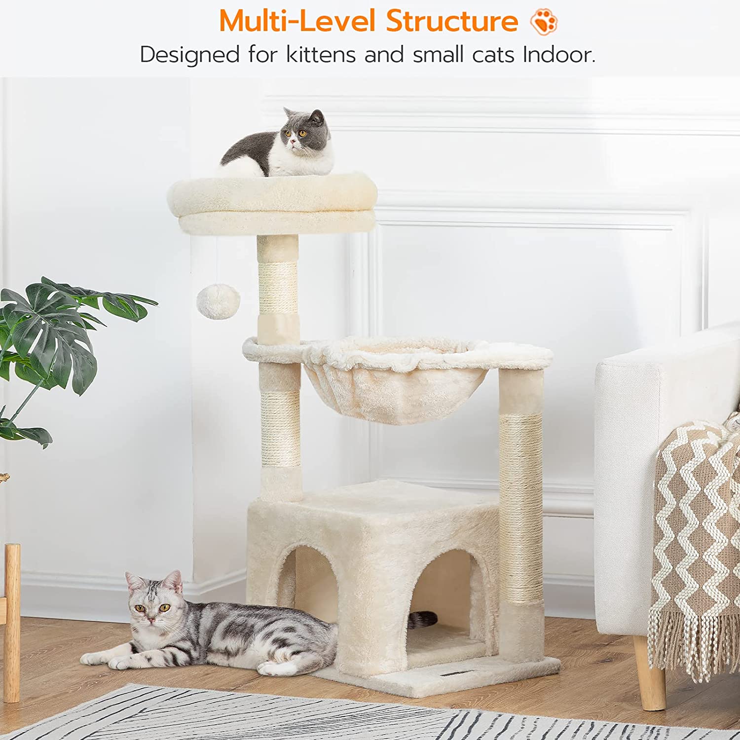 Cat Tree Tower with Luxury Condo, Basket Hammock