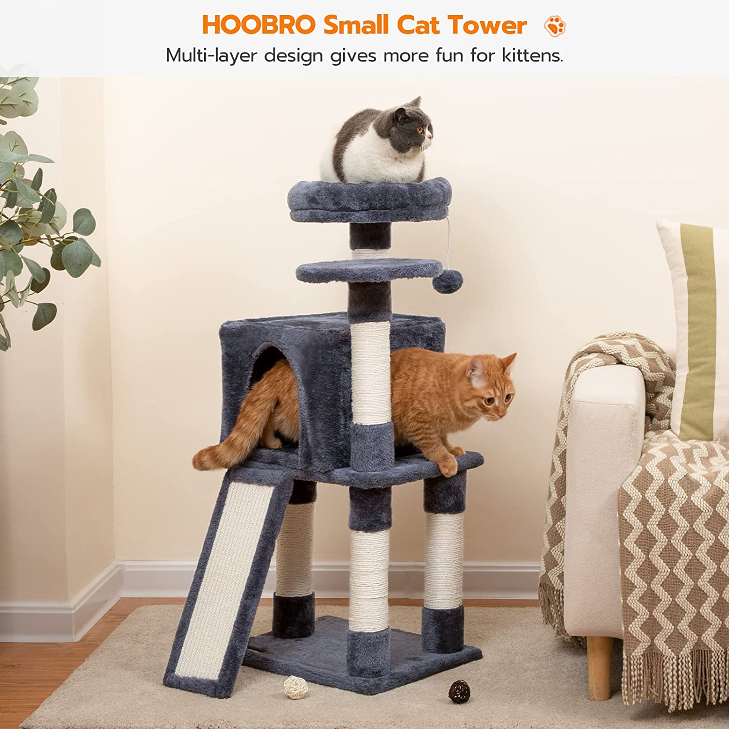 Cat Tree, Small Cat Tower with Soft Plush Perch
