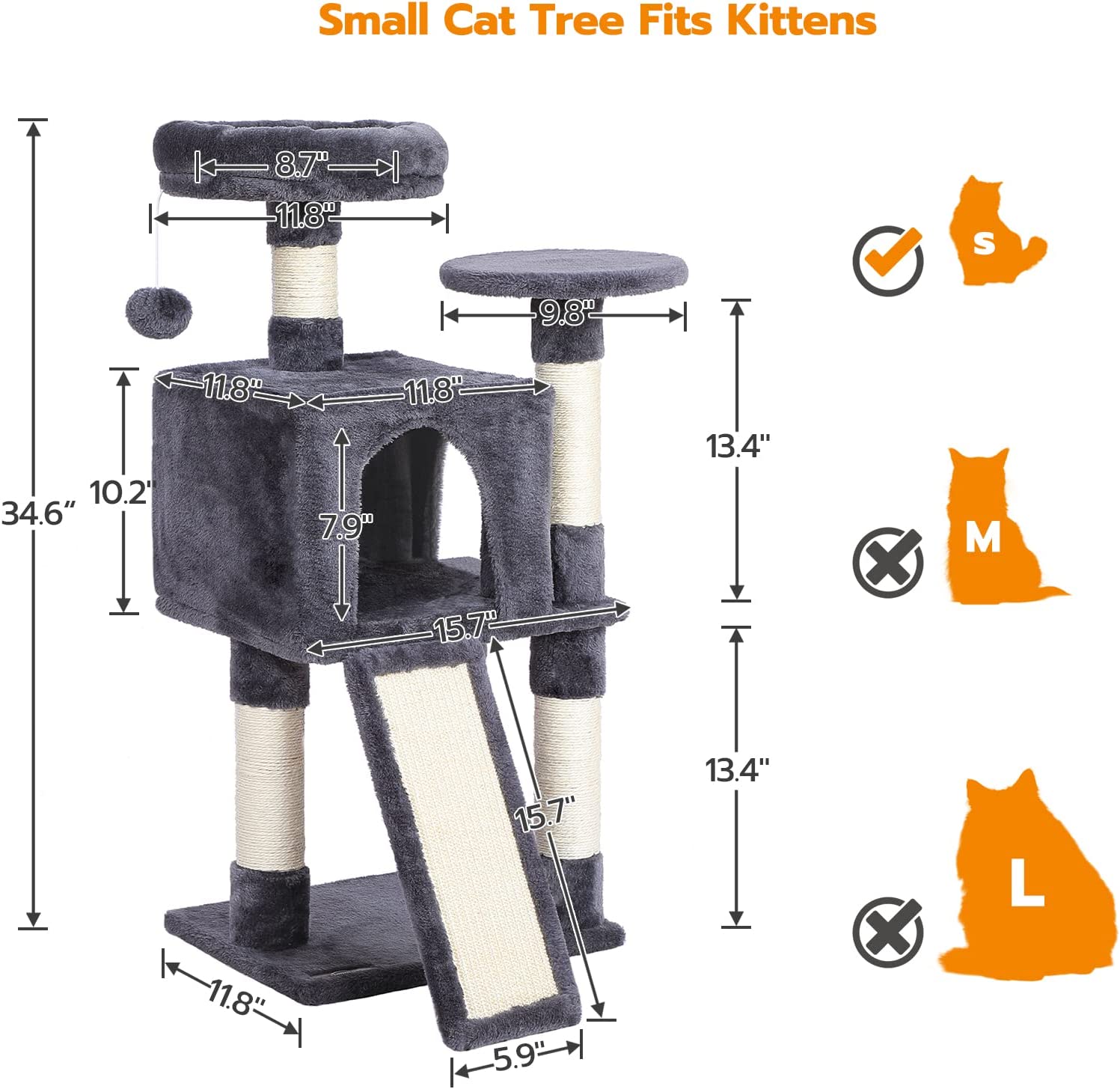 Cat Tree, Small Cat Tower with Soft Plush Perch