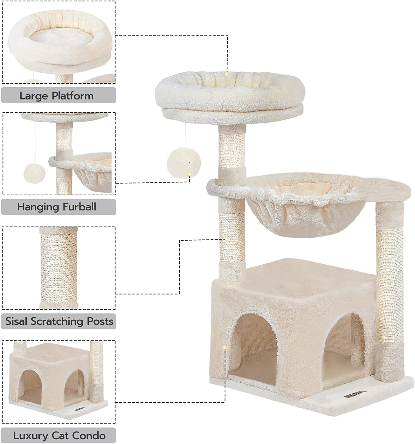Cat Tree Tower with Luxury Condo, Basket Hammock
