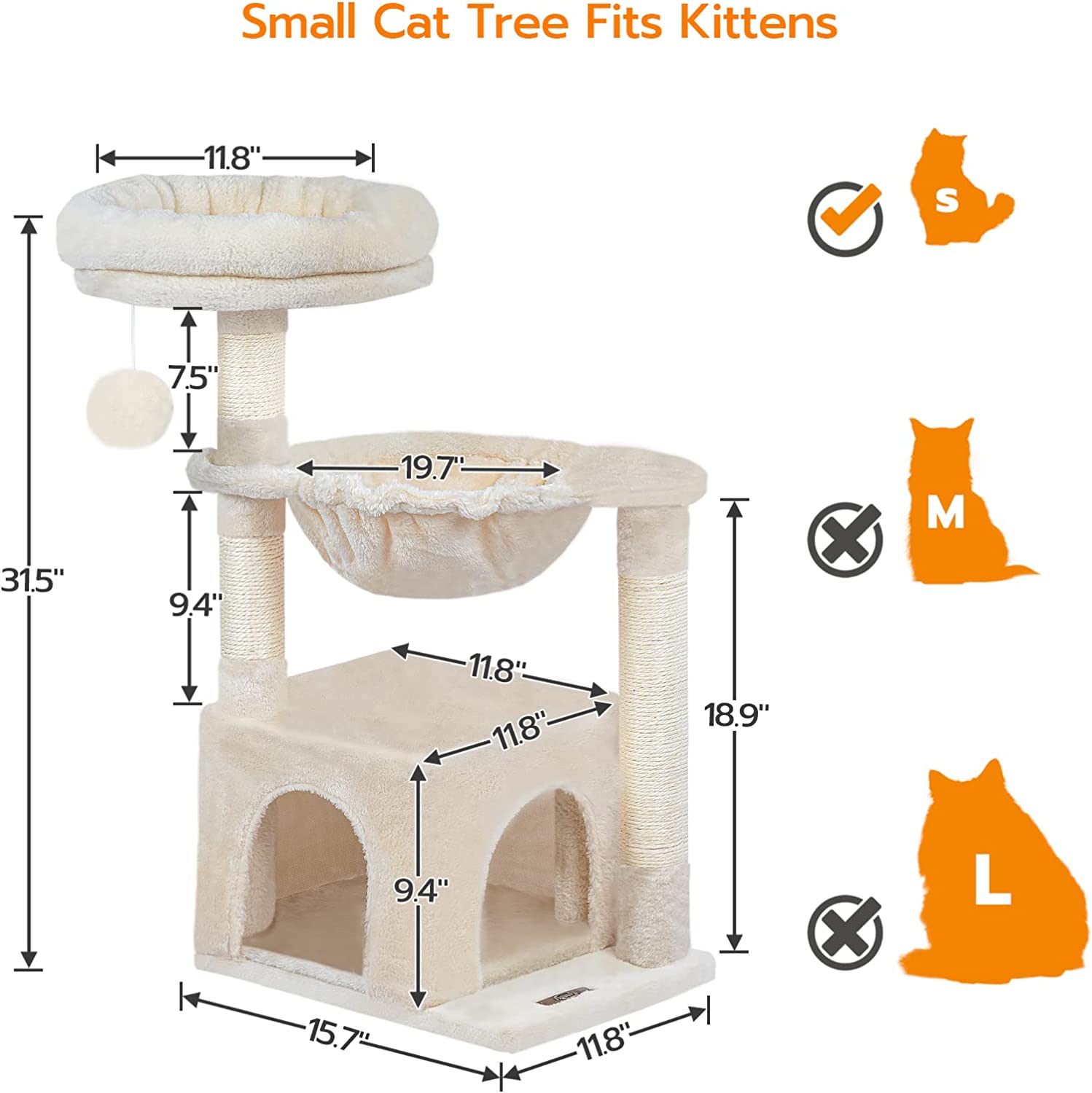Cat Tree Tower with Luxury Condo, Basket Hammock