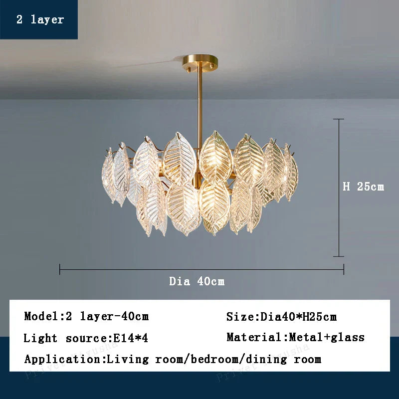 DecorBites™ Leaf Glass Chandelier Pendant Light Luxury Dining Room Ceiling Fixture