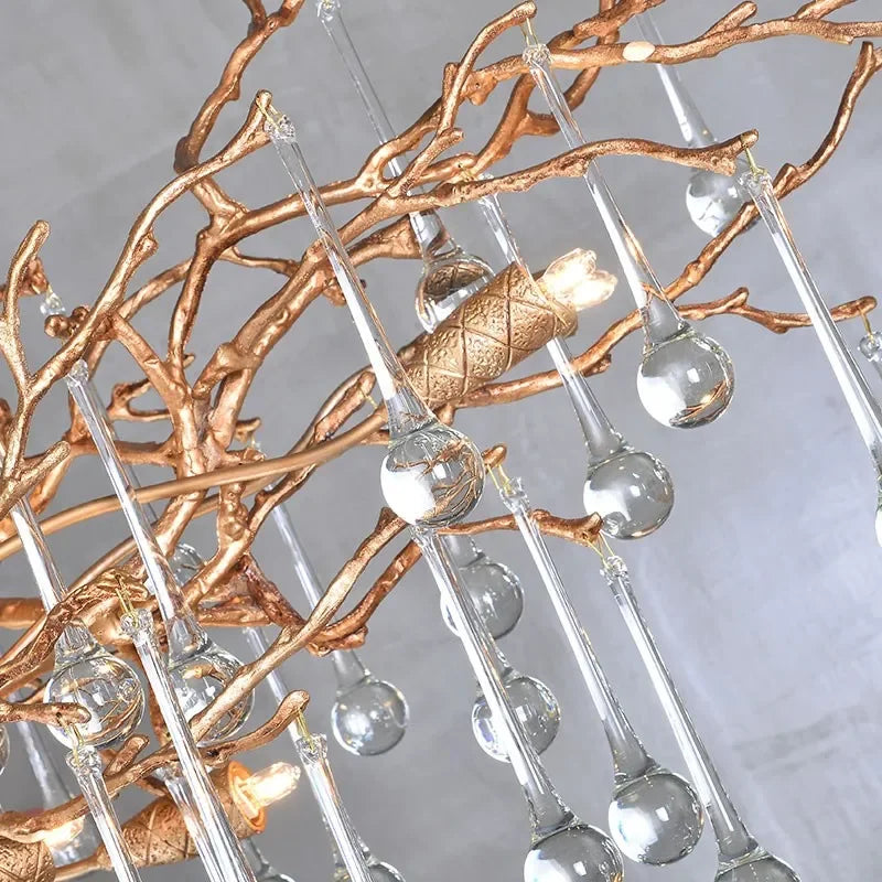 DecorBites™ LED Branch Crystal Chandelier Copper Suspension Lights Luxe Ceiling Pendant