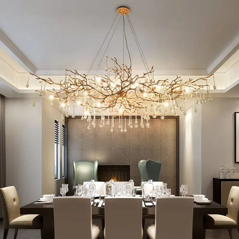 DecorBites™ LED Branch Crystal Chandelier Copper Suspension Lights Luxe Ceiling Pendant