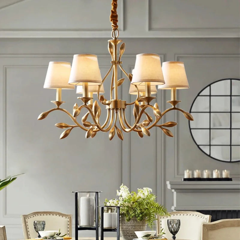 DecorBites™ Gold Copper Chandelier with Fabric Shades & LED Lighting