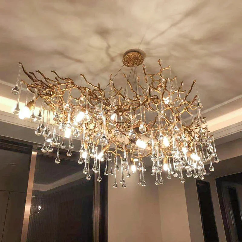 DecorBites™ LED Branch Crystal Chandelier Copper Suspension Lights Luxe Ceiling Pendant