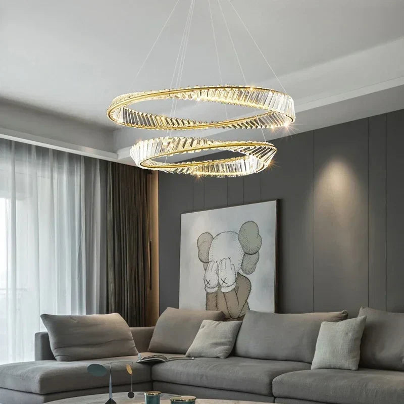 DecorBites™ Gold LED Crystal Pendant Chandelier for Luxury Living Dining Room LightingDécor