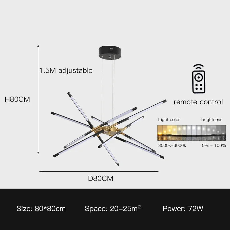 DecorBites™ Linen Ceiling Chandelier: Black Gold Pendant Lamp for Home, Office, or Restaurant