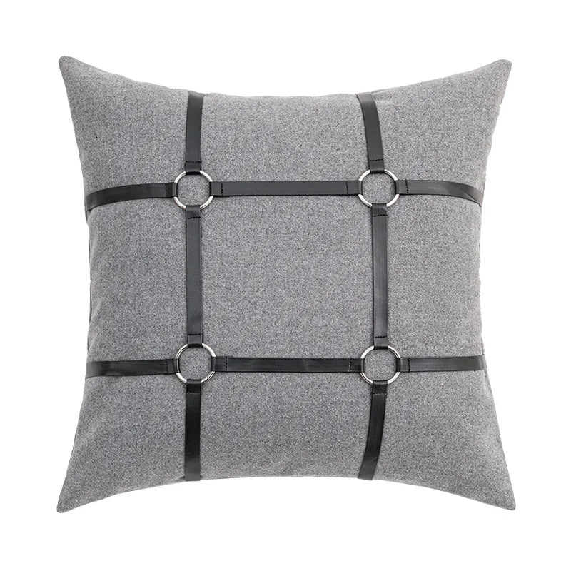 DecorBites™ Leather Patch Embroidery Cushion Cover: Modern Luxury Pillow Case for Sofa