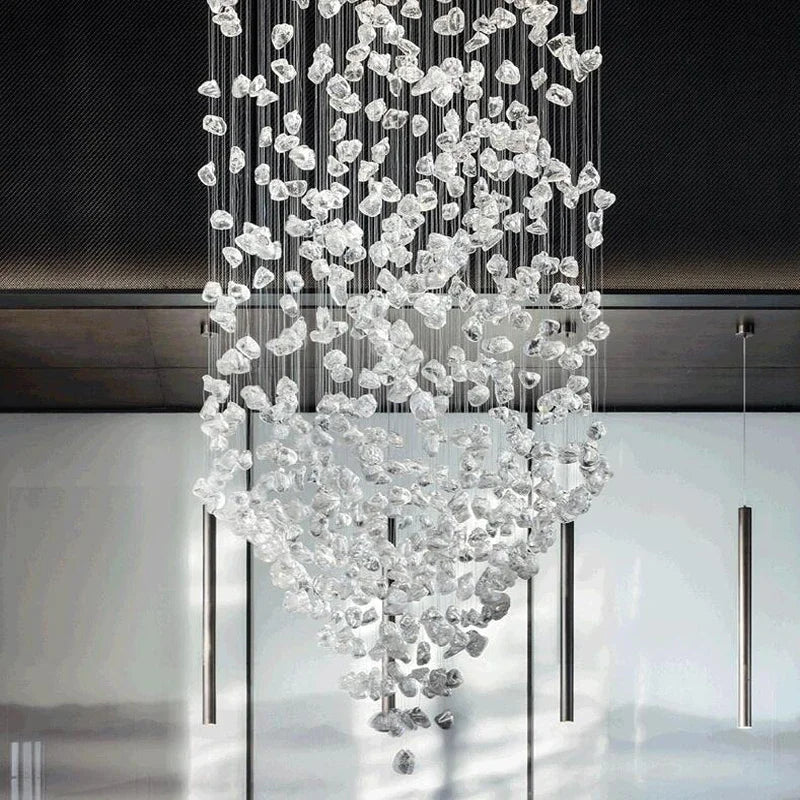 DecorBites™ Luxe Crystal Chandelier: Modern Staircase & Lobby LED Lighting with Long Hallway Design