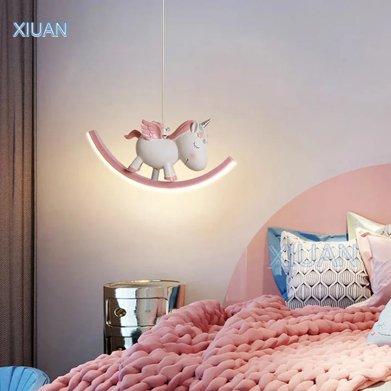 DecorBites™ Kids Unicorn Pendant Lamps White Bear Pink Elephant Chandeliers