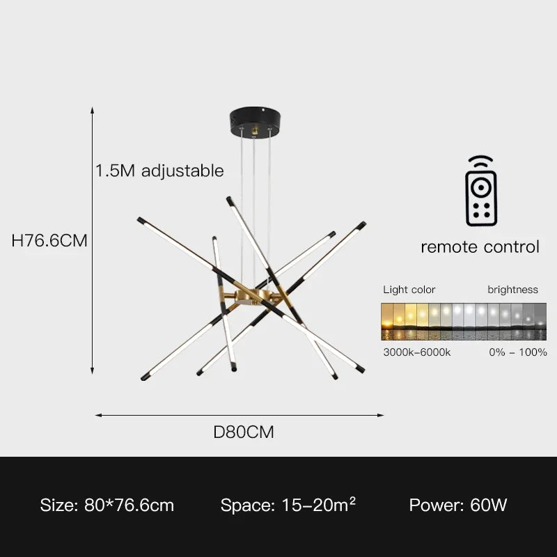 DecorBites™ Linen Ceiling Chandelier: Black Gold Pendant Lamp for Home, Office, or Restaurant