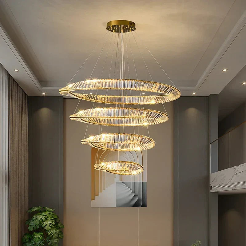 DecorBites™ Gold LED Crystal Pendant Chandelier for Luxury Living Dining Room LightingDécor